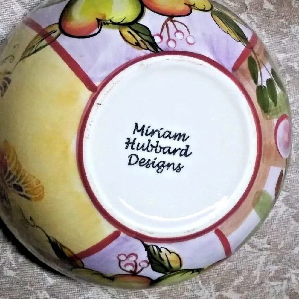 set of 2 Botanical Pattern Soup & Salad Bowls Miriam Designs chunky handpainted